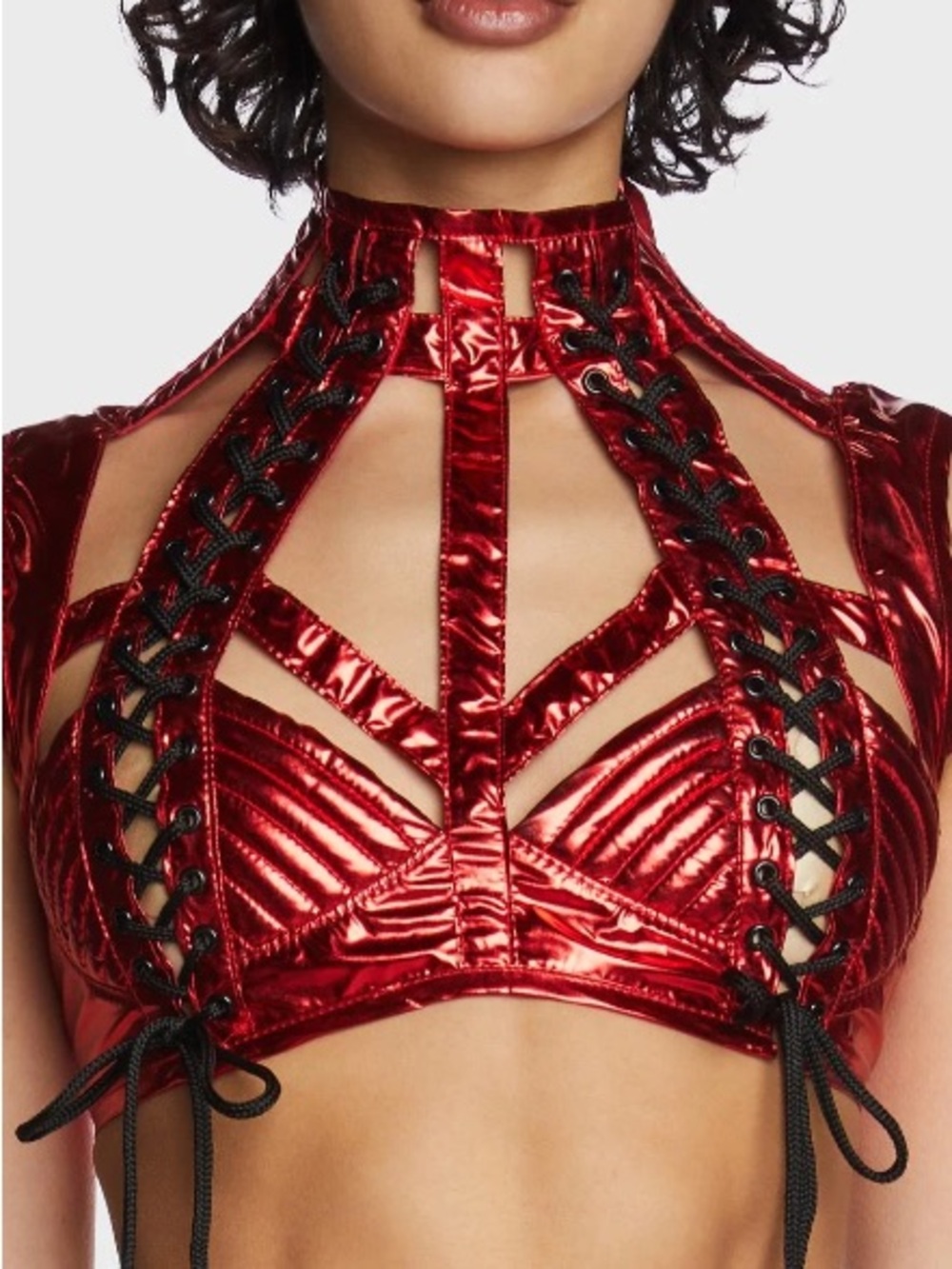 Dolls Kill Club Exx RUDE AWAKENING HARNESS BRA TOP - RED